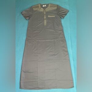Al-Othaiman throbe kaftan prayer robe full length gray embroidered NEW size L